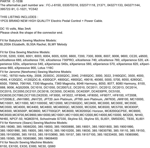 ckpsms KUNPENG -#C-1036, 033570318 Foot Control Pedal Fit for Necchi Kenmore Janome New Home Elna +...