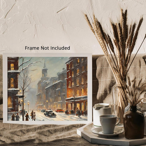 Posterizer 1 pcs-snowy winter city scene in oil painting style-3-Landscape & Nature Art-GIft for Men Women Teens-Dining Room Decor- unframed wall ...