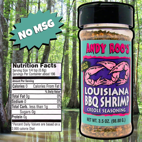 Andy Roo's No Salt No MSG Louisiana BBQ Shrimp Creole Seasoning, 3.5 Ounce Shaker...