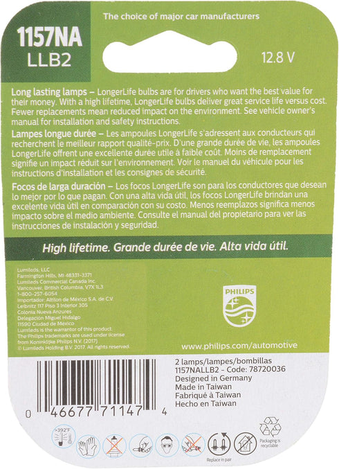 Philips Automotive Lighting 1157NALLB2 LongerLife Miniature Bulb, 2 Pack...