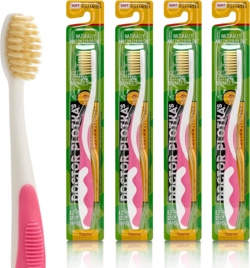 MOUTHWATCHERS Dr Plotkas Extra Soft Kids Toothbrushes Manual Flossing Toothbrushes | Ultra Clean Nano Toothbrushes | 4 Pack - Pink Childrens Tooth...