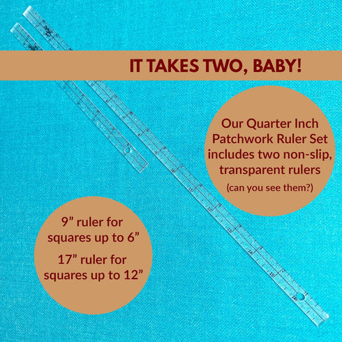 Madam Sew Exclusive | Quarter-Inch Patchwork Sewing Ruler Set | includes 9" and 17" Quilting Rulers for Precise Marking and Measuring | ¼," ½," an...