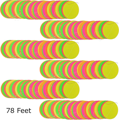 Midnight Glo Neon Paper Garland Circle Dots Hanging Decorations for Birthday Party Wedding Decorations Black Light Reactive UV Glow Party 78ft(6 P...