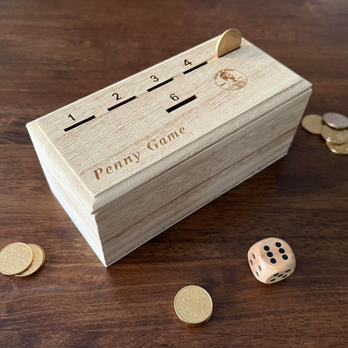 Penny Game - Fun Board Game Works with Coines, Get Rid of Coins to Win, Penny Game Wood Box for 2+ Players, Simple + Strategic Dice Games...
