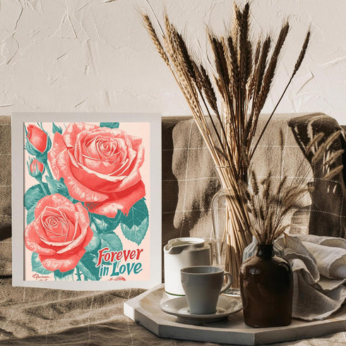 Posterizer 1 pcs-Forever in Love" with vintage roses-Valentine's day art-Romantic Art-Holiday Poster Collection-Gift for Couples boyfriend girlfri...