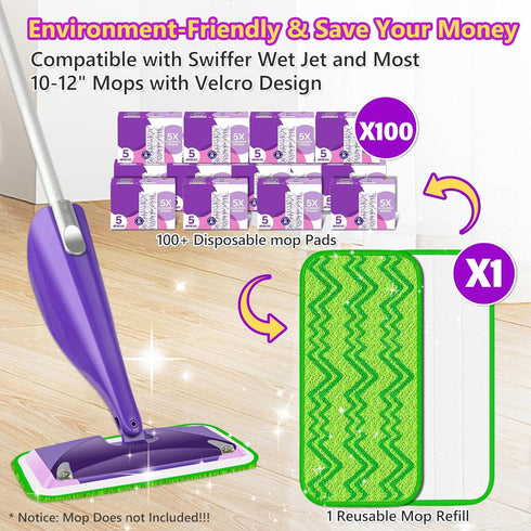 Reusable Mop Pads Refills Compatible with Swiffer Wet Jet Spray Mop, Wet Pads Refill Wet Jet Pads Refills for Swiffer Mop, Microfiber Mop Pad Repl...