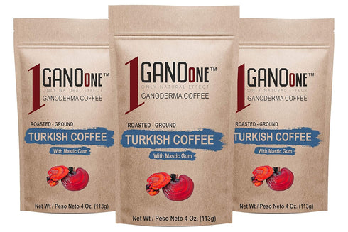 GanoOne Turkish Coffee with Mastic Gum include Ganoderma Reishi Mushroom Extract Medium Roast Ground Special Blend 100% Arabica Coffee Resealable ...