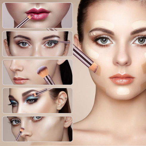 HEYMKGO Makeup Brushes 15PCS Champagne Gold Professional Makeup Brush Set Foundation Brush Blending Powder Blush Concealer Eye Make Up Brush with ...