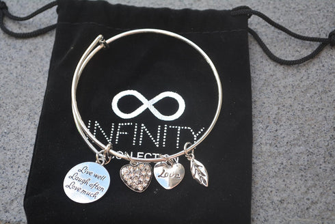 Infinity Collection Live Well Love Much Laugh Often Adjustable Wire Bangle Bracelet- Inspirational Expandable Charm Bracelet, Gift for Her...