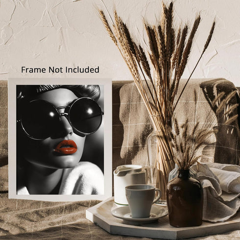 Posterizer 1 pcs-girly chic classic beauty-red lips and sunglasses 2-Photography Art Gift for Women, Fashionistas, Designer Fashion Fans Decor fo...