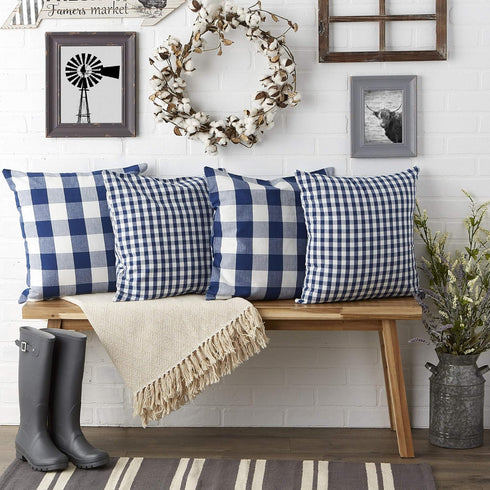 DII Decorative Square Throw Pillow Cover Collection Cotton, Machine Washable, Hidden Zipper, 18x18, Navy Gingham, 4 Piece...