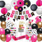 Hot Pink and Black Birthday Decorations for Women, Hot Pink and Black Party Decorations - Happy Birthday Banner Garland, Paper Decor, Balloons, Ca...