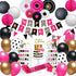 Hot Pink and Black Birthday Decorations for Women, Hot Pink and Black Party Decorations - Happy Birthday Banner Garland, Paper Decor, Balloons, Ca...