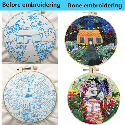 Allazone 2 Sets Embroidery Kit for Beginners, Stitch Practice Kits for Craft Lover Hand Stitch with Embroidery Fabric with Stamped Pattern, Starte...