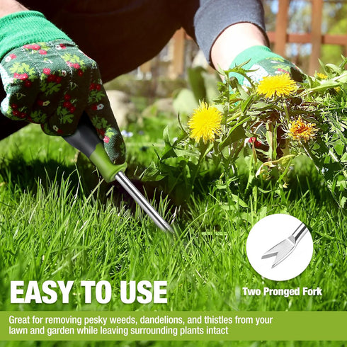 WORKPRO 11.5" Dandelion Weeder Puller Tool with Soft Handle, Polished Stainless Steel Garden Weed Remover Tool, Two-Pronged Fork Weeder Tool for L...