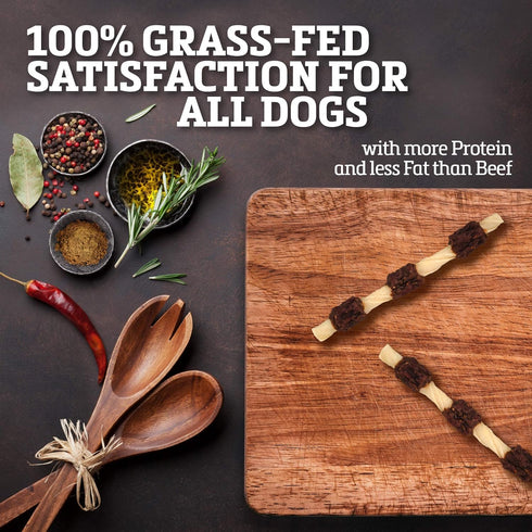 Rawhide Dog Treats | Healthy, Grass-Fed Buffalo Jerky Raw Hide Chews | Hickory Smoked Flavor | Jerky Kabob, 18 Count...