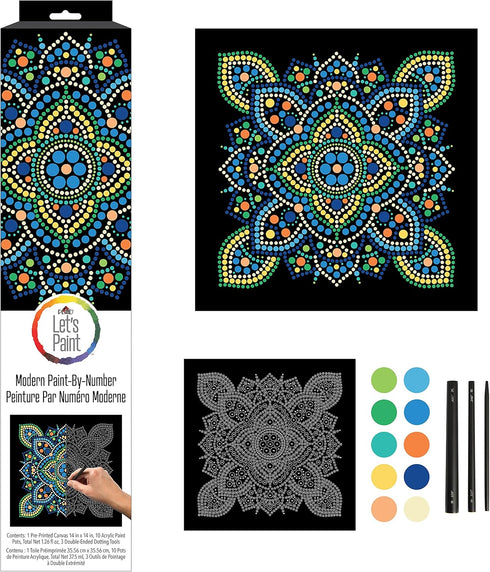 Plaid Traditional Mandala Modern Dot Kit, 14" x 14" Paint by Numbers for Adults and Kids, Easy-to-Follow DIY Crafts, Art Supplies with A Textured ...