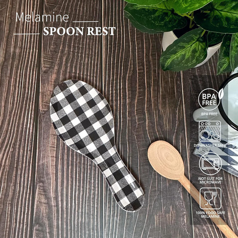 UPware Melamine Spoon Rest Spoon Holder Kitchen Utensil Holders 9.625 Inch for Kitchen Counter Dining Table (Gingham Black)...
