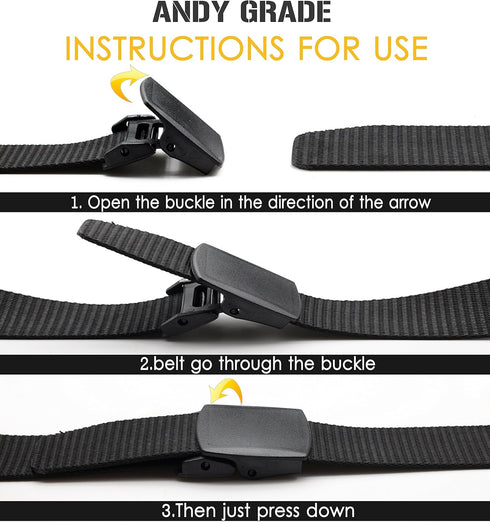 Nylon Tactical Military Men Belt Webbing Canvas Web Belts with Plastic Buckle No Metal Nickel Free, 2 Pack...