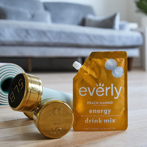 Everly Keto-Friendly Peach Mango Energy Drink Mix Powder - Sugar Free, Organic Caffeine Boost, Electrolyte Hydration & B-Vitamin Complex, Natural ...