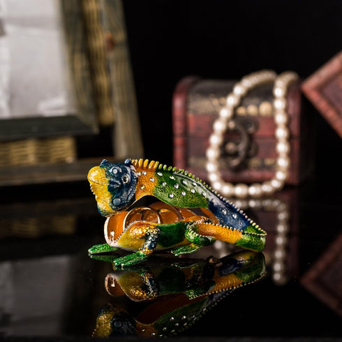 QIFU Hand Painted Enameled Lizard Style Decorative Jewelry Trinket Box Hinged...