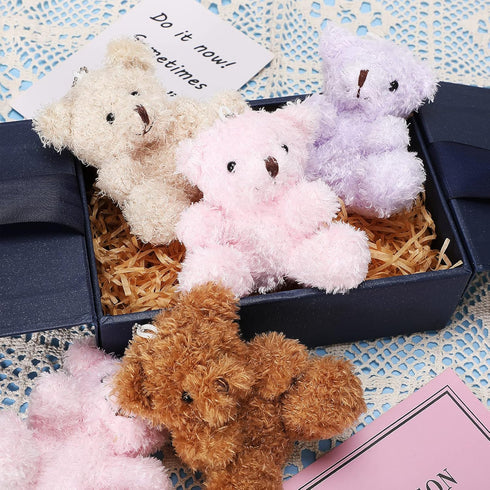 Threan 8 Pcs Mini Plush Bears 4'' Small Bear Bulk Stuffed Animal Toys Tiny Soft Bear Doll Present Stuffers for Keychain Baby Shower Party Favors S...