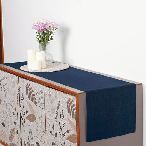 D'Moksha Homes Linen Navy Blue Table Runner 72 Inches Long - 100% Pure Linen 14 x 72 Inch Table Runner for Dining, Summer, Fall and Halloween - Ma...