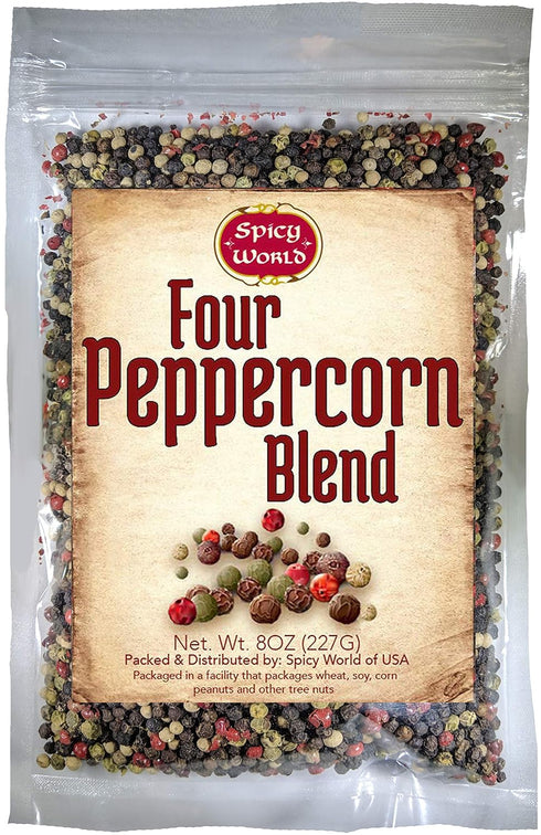 Spicy World Four Peppercorn Rainbow Blend in Resealable Bag – Perfect Flavor Blend - NON-GMO, Steam Sterilized - Whole Black, Whole Green, Whole W...