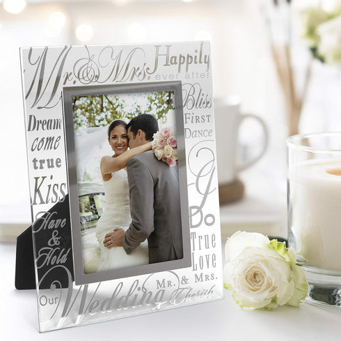 Malden International Designs Mirrored Glass With Silver Metal Inner Border Mr. and Mrs. Picture Frame, 4x6, Silver...