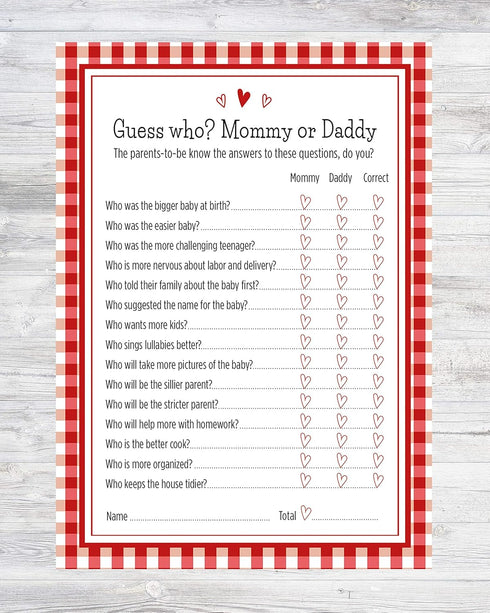BBQ Baby-q Guess Who Mommy or Daddy Baby Shower Game - 24 count...