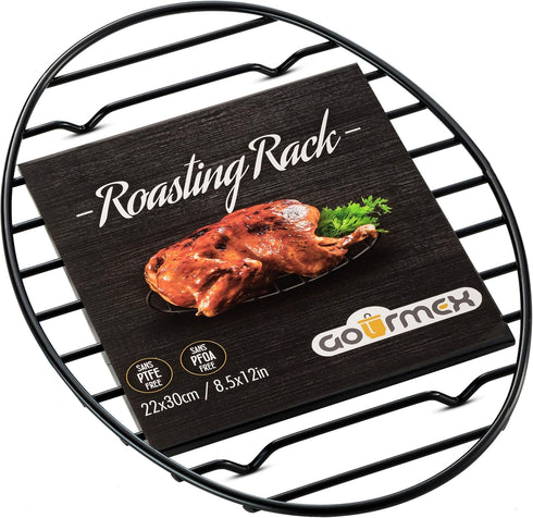 GOURMEX Black Oval Roasting Rack with Integrated Feet | Stainless Steel Kitchen Rack With Non-Stick Coating, PTFE Free | Oven and Dishwasher Safe ...