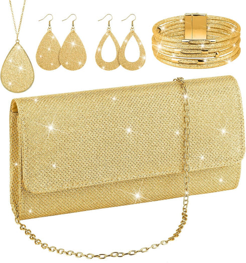 Sotiff 5 Pcs Women Evening Clutch Purse Party Handbag Jewelry Set Necklace Bracelet Earring for Girlfriend Valentines Gifts...