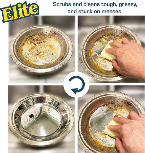 Elite All Purpose Cleaning Pad, 6 Pads (2x3pack), Non Scratch, Dish Sponge, Scrubber, Sponges for Kitchen and Household Use, Made in USA...