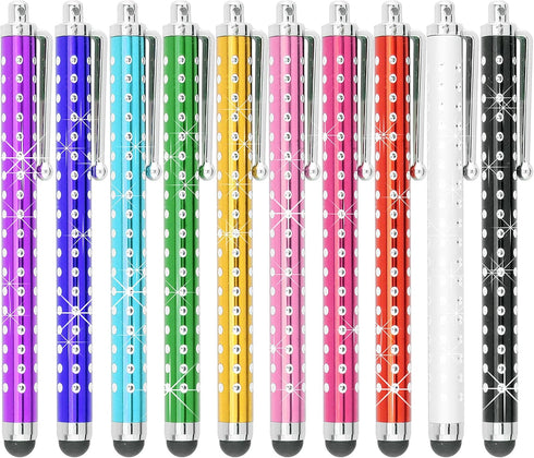 Eco-Fused 10 Pack Bling Metal Stylus Pens - Universal - Compatible with All Capacitive Touchscreen Devices - for iPad, iPhone, Samsung Phones and ...