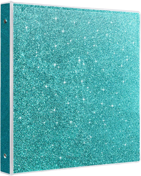 1 Inch Binder 3 Ring Glitter Binder for School Supplies, Fashion View Binders, Glitter Teal...