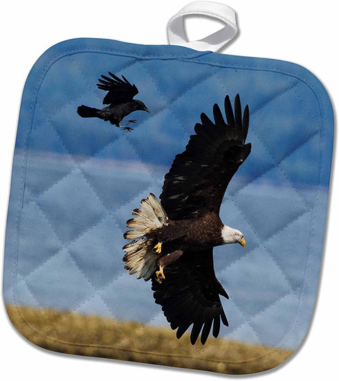 3D Rose Crow Attacking Bald Eagle Pot Holder, 8 x 8...