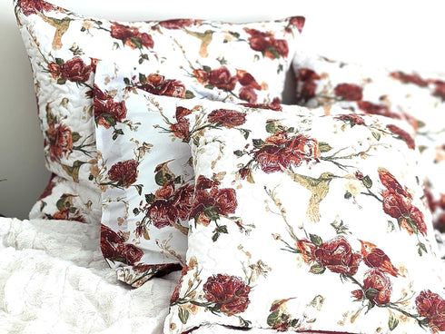 Tache Floral Red White Euro Sham - 26 inch Quilted 1pc Rose Garden Hummingbirds Antique Vintage Farmhouse Country Rustic Microfiber Square Pillow ...