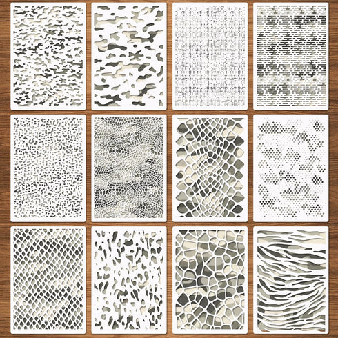 12 Pcs Camo Print Stencils, Large Camouflage Stencils for Spray Paint Reusable Digital Camo Pattern Stencils for Painting on Wood Boat Canvas Pape...
