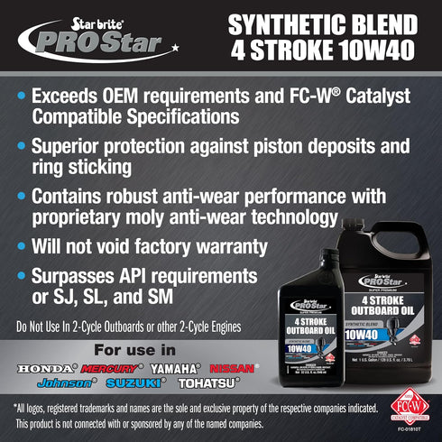 STAR BRITE Super Premium 4 Stroke Marine Oil - 10W-40 Synthetic Blend Engine Oil for Outboards, Gasoline Inboards & Stern Drives - NMMA FC-W Certi...