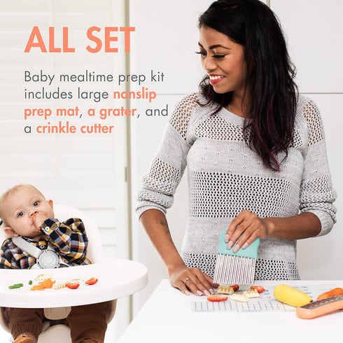 Boon DIVVY Baby Solid Food Prep Starter Kit - Includes 11x14 Silicone Placemat, Grater, and Crinkle Cutter - Baby Feeding Set - Baby Food Cutting ...