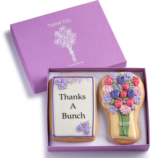 Gourmet Floral Thank you Cookie Gift Basket | 2 Large 2.5 x 4.5 in Vanilla Sugar Cookies Hand-Decorated Snack Variety Pack | Kosher Bakery Care Pa...