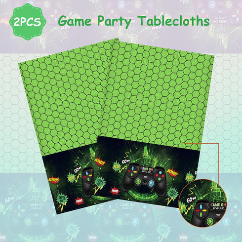 FunHot Video Game Table Covers, Video Game Birthday Decorations, 2 Pcs 54 x 108 Inch Green Waterproof Rectangle Game Tablecloths for Gamers Boys B...