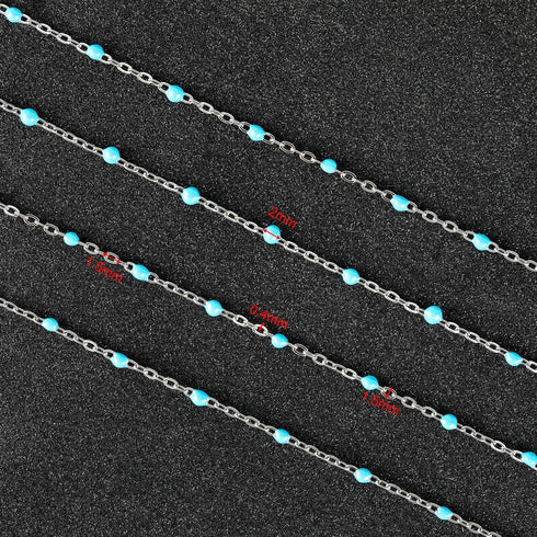 UMAOKANG 33 Feet/10M Stainless Steel Chain for Jewelry Making Light Blue Enamel Beaded Chain Bulk with Lobster Clasps and Jump Rings...