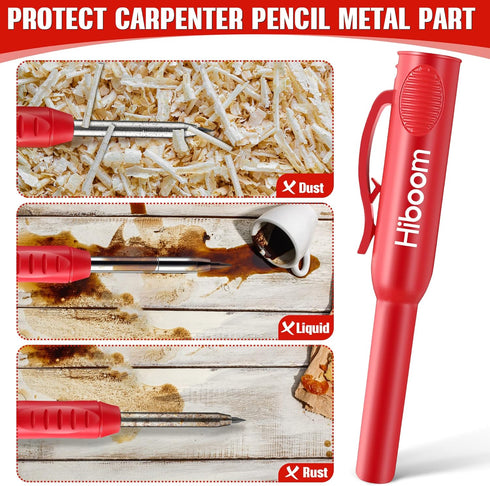 Hiboom 3 Pack Carpenter Pencils Set with 24 Refills, 2.8 mm Carpenters Mechanical Pencil Built in Sharpener Woodworking Marking Tool Solid Long No...