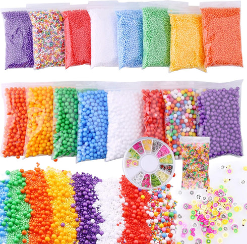 Slime Foam Beads Floam Balls – 18 Pack Microfoam Beads Kit 0.1-0.14 and 0.28-0.35 inch Colors Rainbow Fruit Beads Craft Add ins Homemade DIY Kids ...