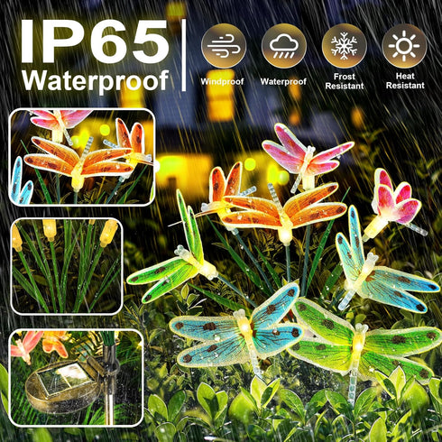 Solar Dragonfly Fairy Lights Outdoor Garden Decor 2 Pack, Newest Solar Swinging Firefly Animal Lights Yard Planter Patio Flowerbed Pathway Lawn De...