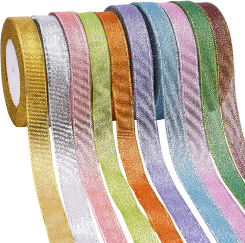 10 Rolls 3/5 Inch Width Metallic Glitter Ribbon for Holiday Wedding Party Decoration Gift Wrapping...