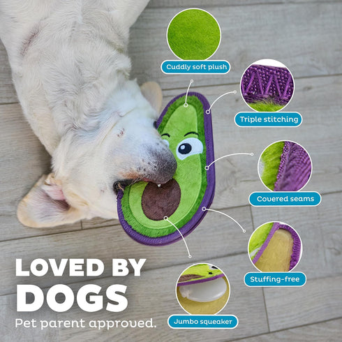 Outward Hound Tough Skinz Durable Squeaky Dog Toy with Two Tough Layers, Avocado, Green, Medium...