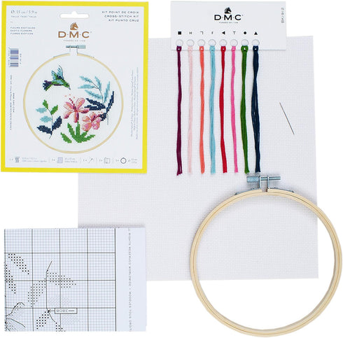 DMC Stitch Kit 6" Diameter - Exotic Flowers (14 Count)...