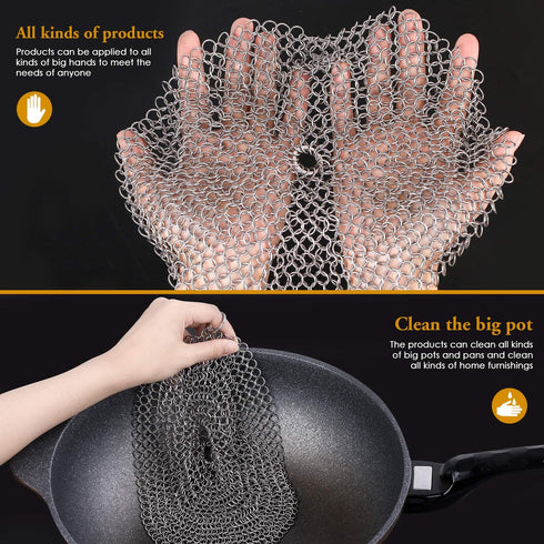 AMAGABELI GARDEN & HOME 10”x10” Round Cast Iron Cleaner 316 Stainless Steel Chainmail Scrubber for Cast Iron Pan Skillet Cleaner for Dishes Cast I...